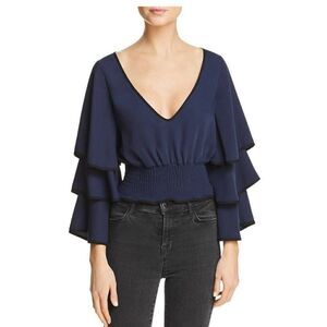NWT Likely Sloane Top Navy Blue Size XS Tiered Sleeve Cropped